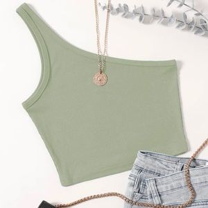 One Strap Green Cami Top Cropped